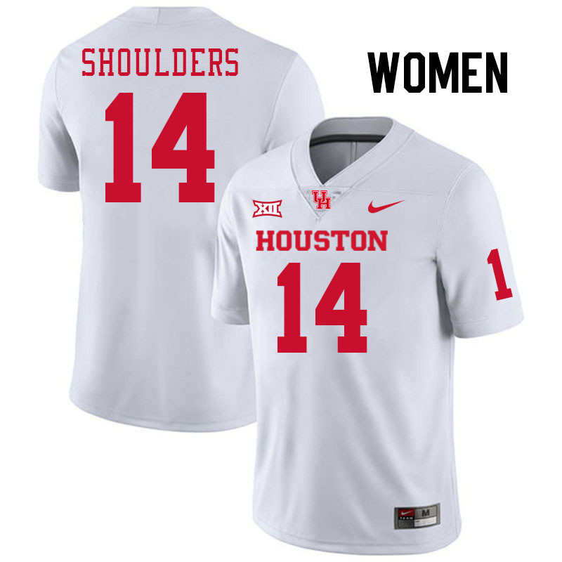 Women #14 Marquis Shoulders Houston Cougars College Football Jerseys Stitched-White